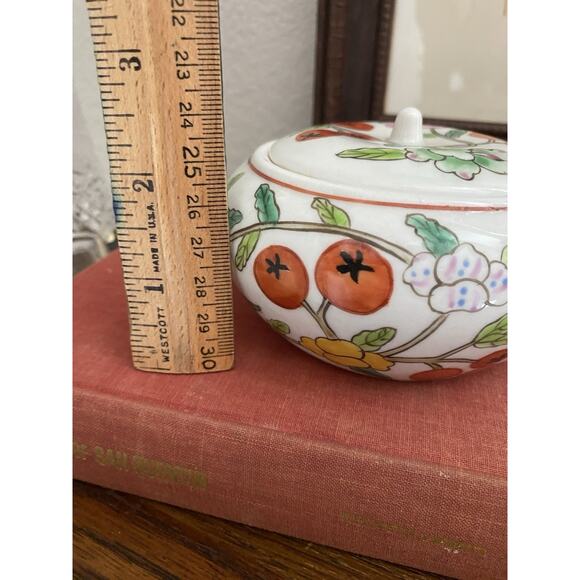 Vintage Japanese Porcelain Lidded Jar Tomato Trinket Box Japanese Jar - Picture 5 of 6